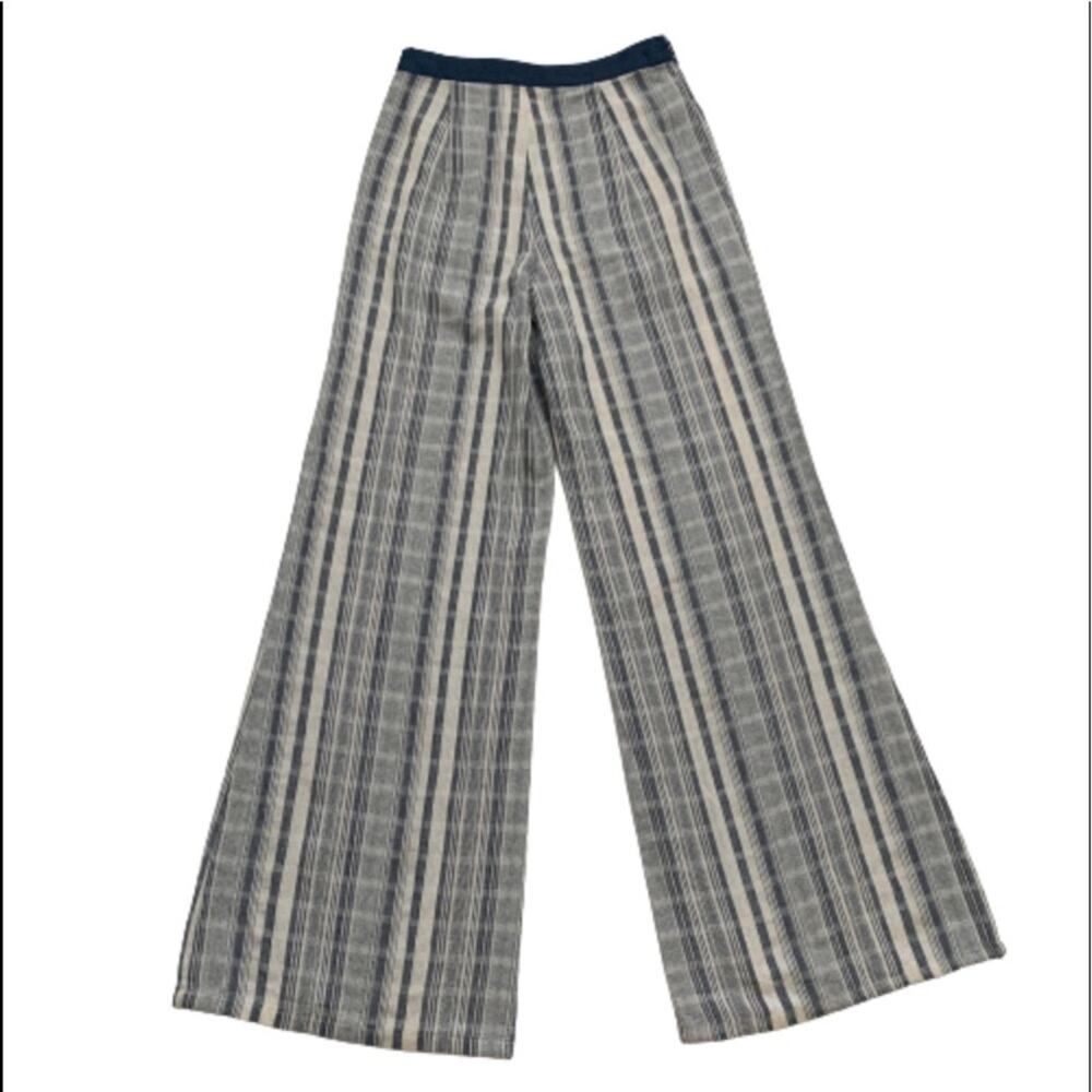 Flying Tomato Pants Wide Leg Blue Taupe Striped High Waisted Palazzo Small NWT - Picture 4 of 12